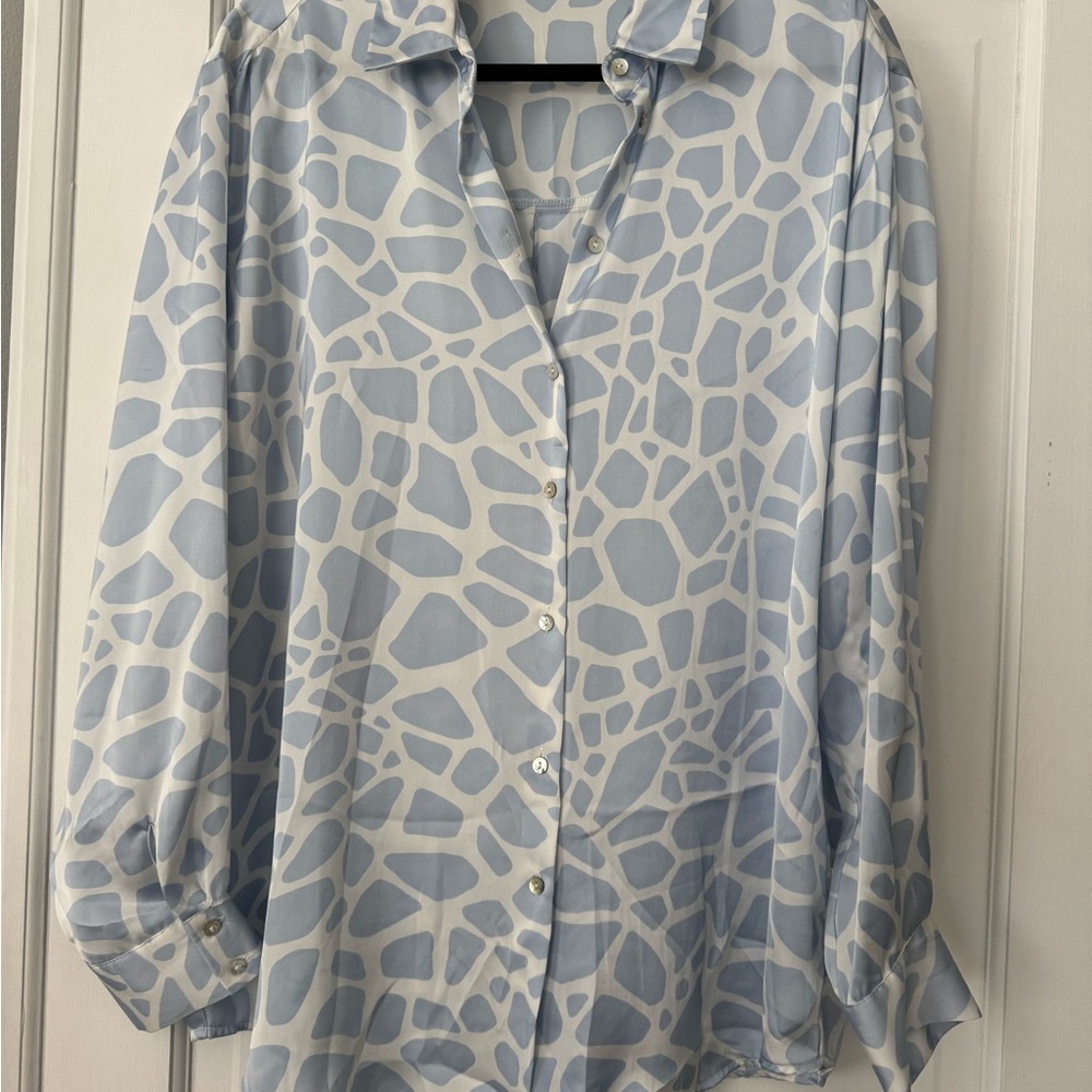 Blue and White Patterned Button-Up Shirt